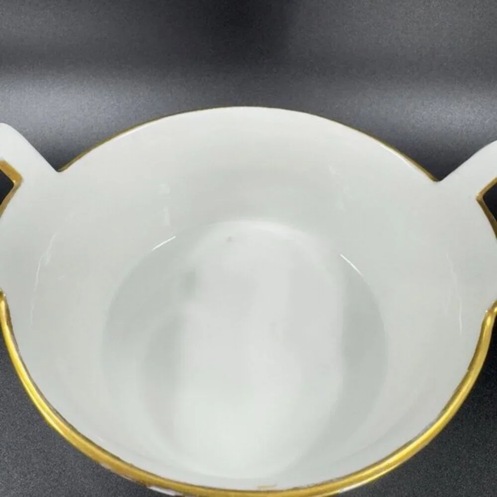 Antique T & V Limoges Butter Tub Hand Painted Porcelain‎ Dish With Under Plate